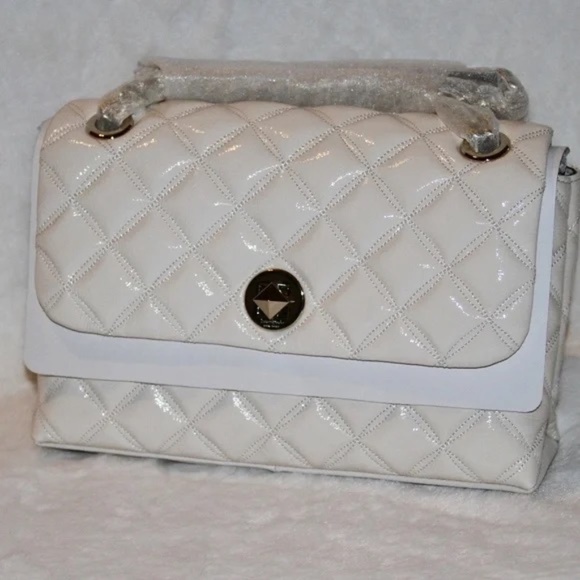 Kate Spade Quilted Crinkled Patent Leather Medium Flap Shoulder Bag, Parchment - Picture 6 of 8